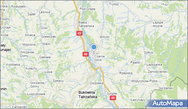 mapa Czarna Góra, Czarna Góra gmina Bukowina Tatrzańska na mapie Targeo